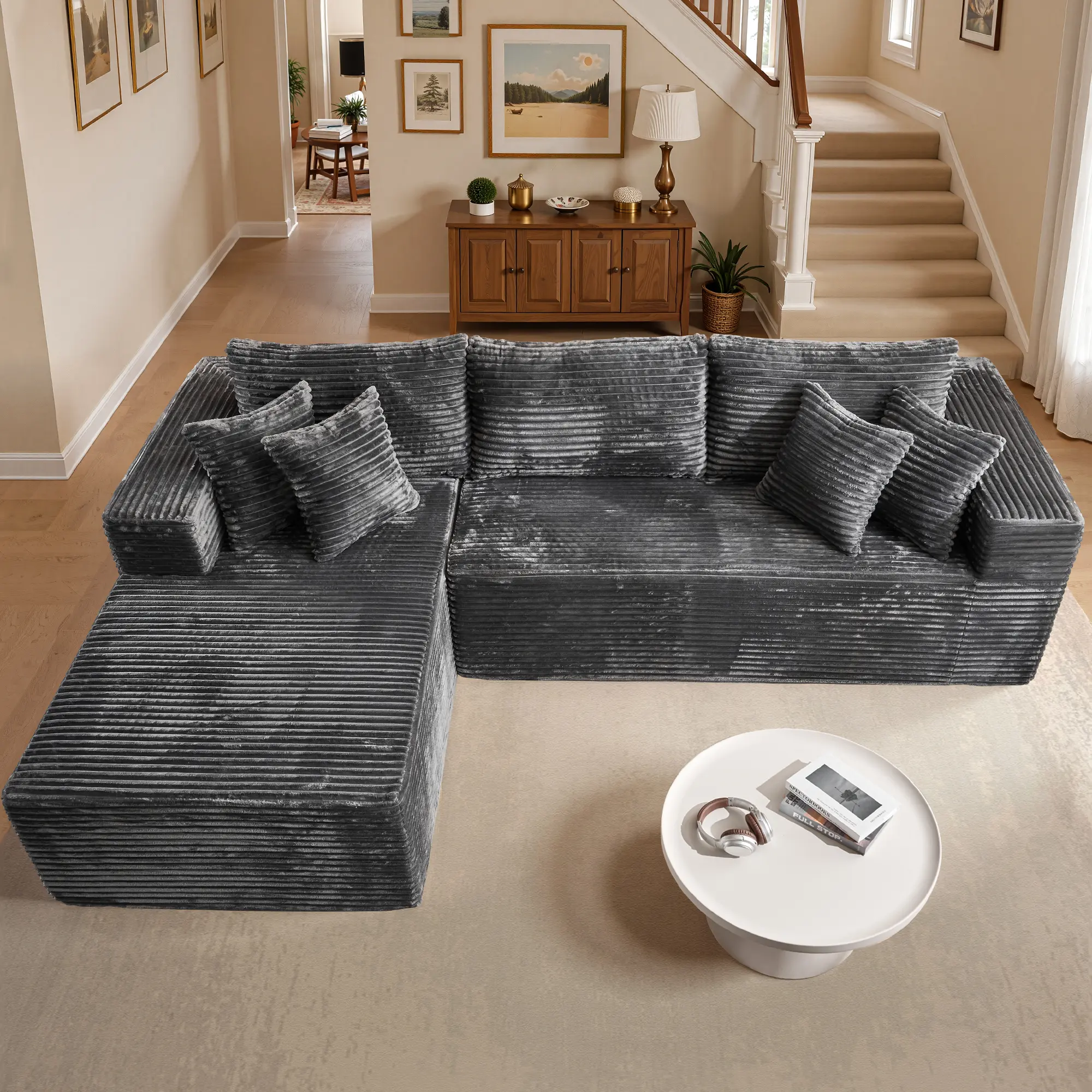 Without Ottoman Grey Left Chaise