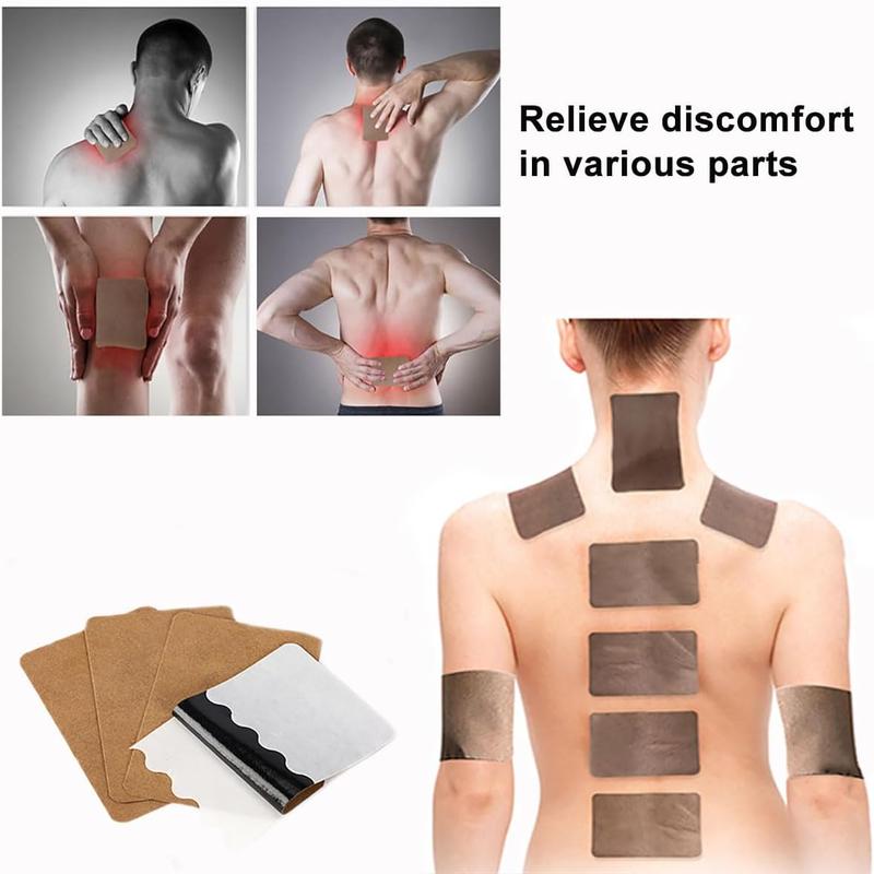 50 self-heating ginger patches covering shoulders, neck, waist, back, hands, feet, knees, and joints. Heat pads (12 x 8 cm) for lymphatic support and blood circulation.