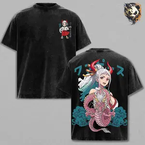 Yamato Washed Tee – One Piece Anime T-Shirt, Child of Kaido Self Proclaimed Kozuki Oden Freedom Seeker Warrior Princess Oni Heritage Strong Female Legacy Vintage Streetwear
