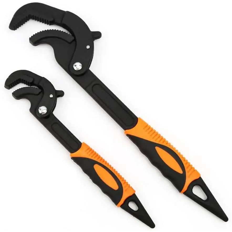 2-Pcs Multifunctional Wrench Set - Self-Adjusting Adjustable Pipe Wrench with Hardened Serrated Teeth, Tapered Crowbar Design, Quick Power Grip for Water Sports Equipment Maintenance, Auto Repair, Tpr Ergonomic Handle