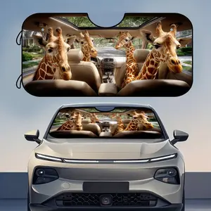 1pc, Foldable Giraffes' Joyride Adventure Print Front Car Sunshade, Universal Size for Long Drives, Outdoor Parking, and Routine City Movement