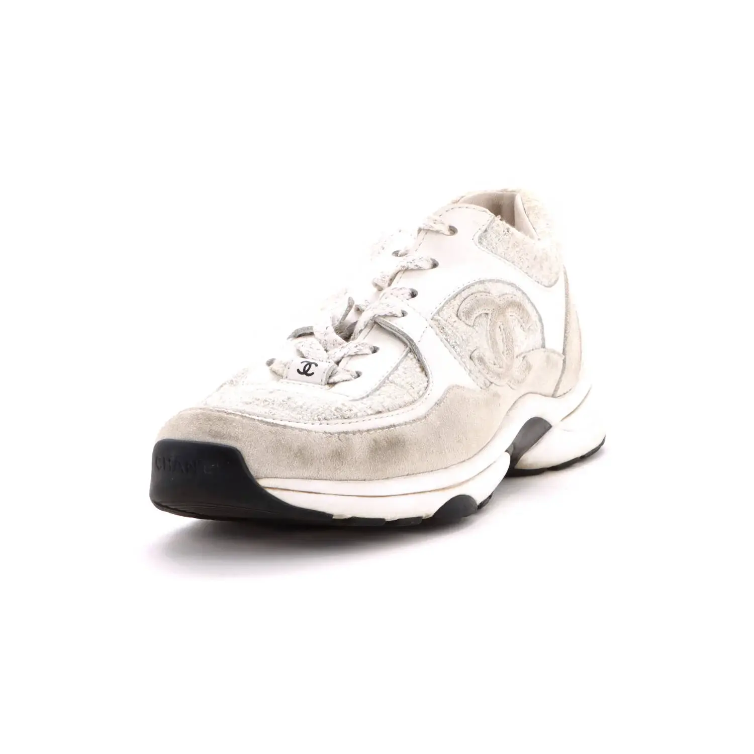 Pre-owned Chanel Women's CC Low-Top Sneakers Leather and Tweed by Rebag