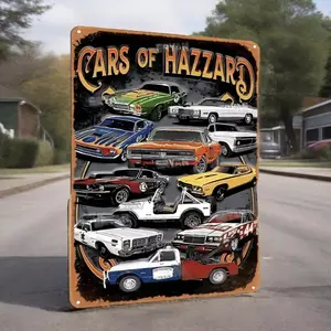 Vintage Cars of Hazzard Artisanal Bourbon Tin Iron Sign Southern Racing Decor General Lee Design 01A