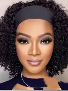Short Glueless Kinky Curly Headband Wig Human Hair Wigs Full Machine Made Wig Human Hair Wig For Women