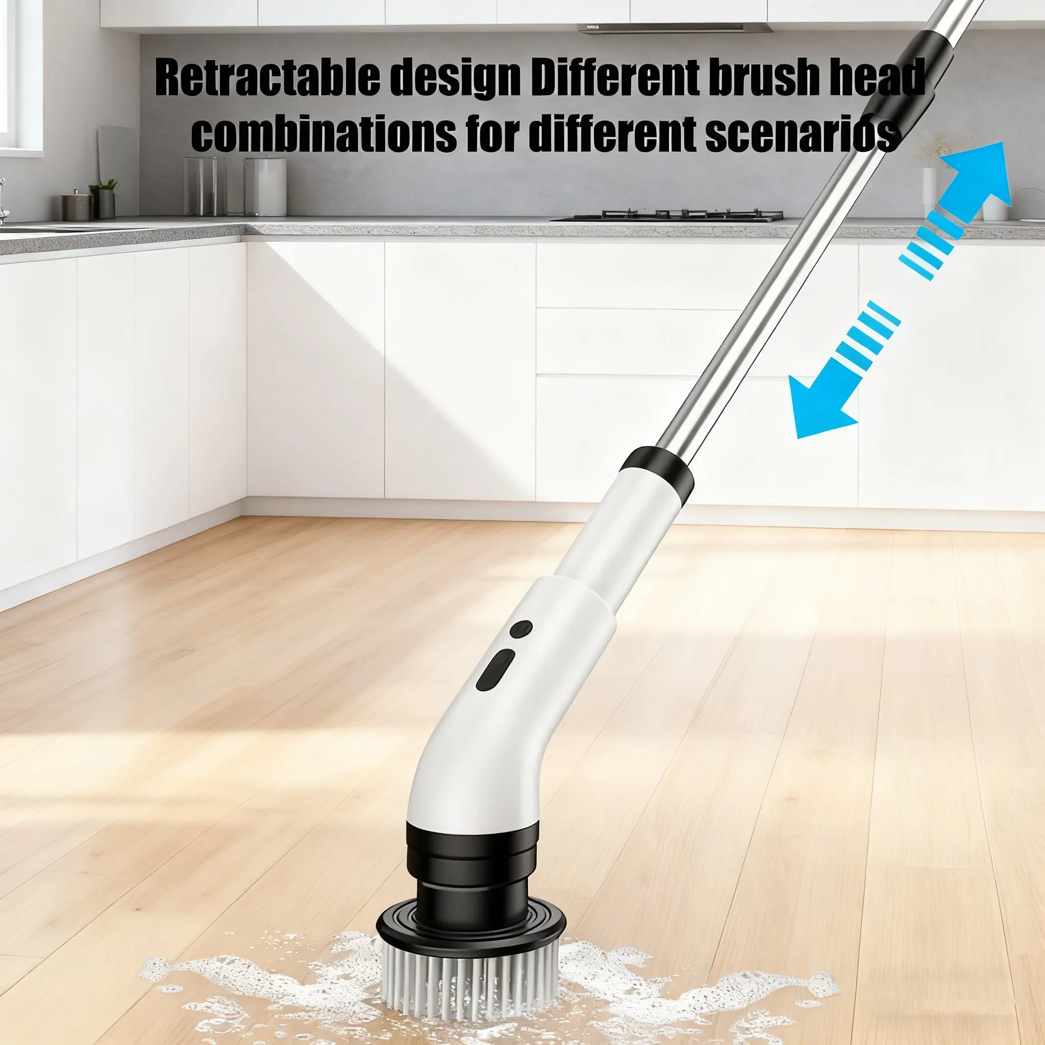 Electric Spin Scrubber, Cordless Shower Scrubber with IPX7 Waterproof, Electric Cleaning Brush, Multi-Surface Use, and Long Battery Life, 2 Adjustable Speed & Extendable Handle, 9 Replaceable Brush Heads, Multi-Purpose Cleaning Kit for Bathroom & Kitchen