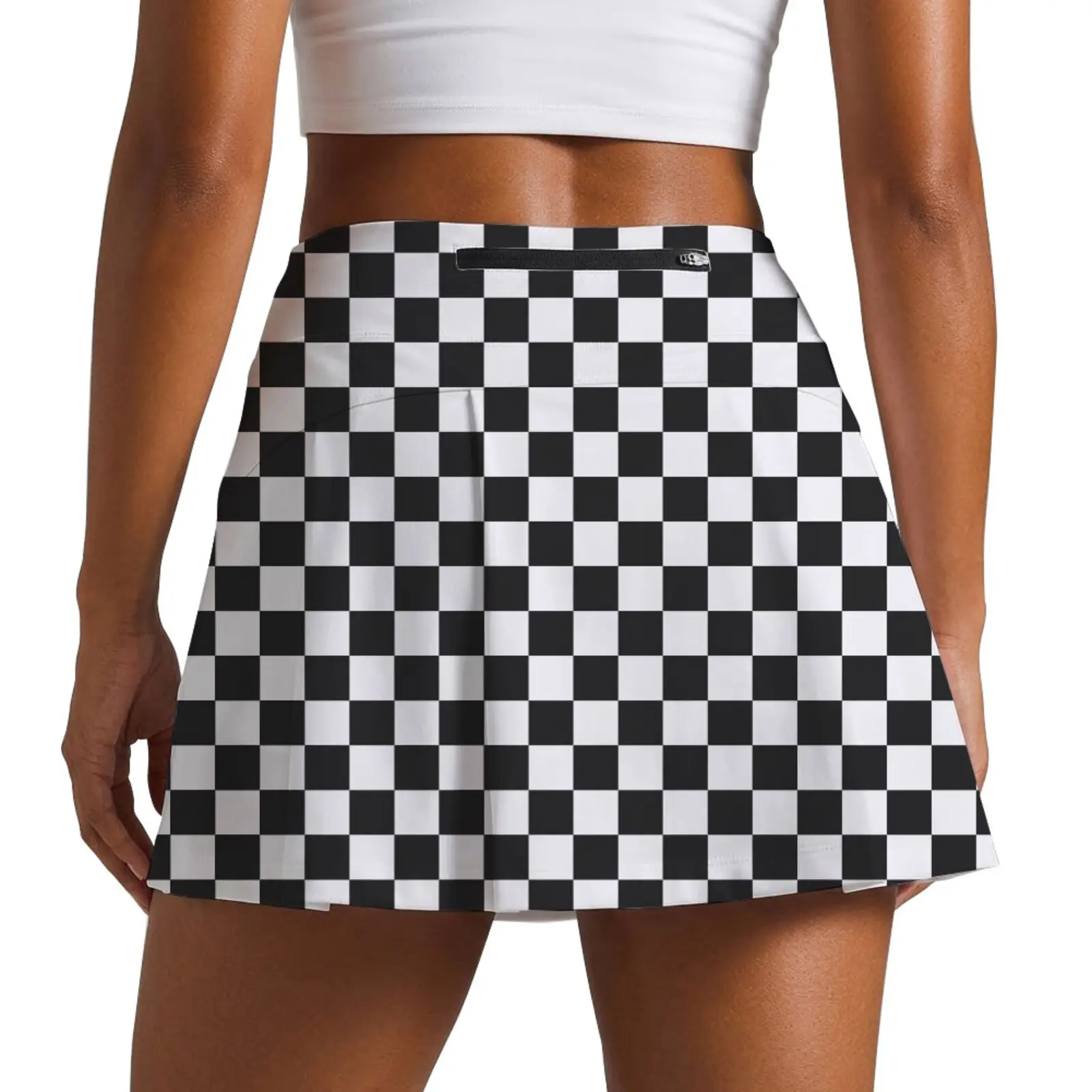 Black and White Checkerboard Women's Tennis Skirt High Waisted Golf Pleated Skirts for Running Pickleball Workout