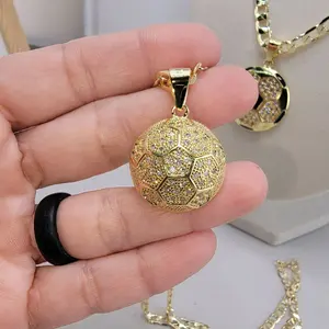 180 - Soccer Pendant & Chain 14K Goldplated Necklace with Detailed Hexagon Design for Sports Enthusiasts
