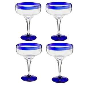Mexican Hand Blown Glass – Set of 4 Large 16oz, Cobalt Blue Rim Line, Luxury Margarita & Cocktail Glasses, Mexico Design Large 16oz Cobalt Cinco de Mayo - The Wine Savant, Dishwasher Safe Glassware