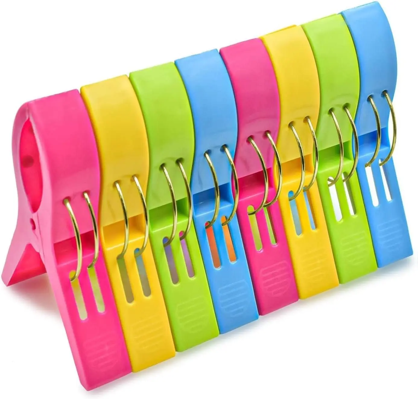 Beach Towel Clips Chair Clips Towel Holder,Plastic Clothes Pegs Hanging Clip Clamps, Yellow,Blue,Green,red (Pack of 8) Hangers Organiser