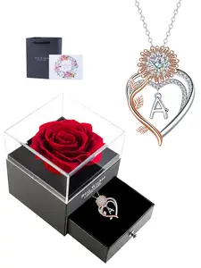 Sunflower Initial Necklace with Rose Jewelry Gift Box, Women's Flower Letter Pendant, Mother's Day Birthday Christmas Gift, Exquisite Jewelry Gift