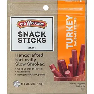 Turkey Sausage Snack Sticks Naturally Smoked Ready to Eat High Protein Low Carb Gluten Free Resealable 6 Ounce Pack