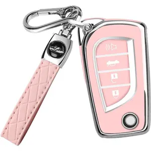 For Toyota Flip Key Fob Cover Soft TPU Key Case Cover with Keychain for Fortuner Tundra Camry RAV4 Challenger Key Shell