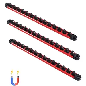 3PCS Magnetic Socket Organizer Rail Set Metric & SAE Aluminum Socket Holder 3/8'' 1/2'' with 360° Clips for Tool Box