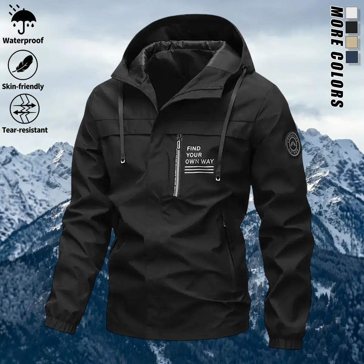 JOGWAVE Men's Multi-Pocket Hardshell Button Up Jacket, Menswear Tops Coats, Casual Retro Sporty Spring-Autumn Hooded Style with Waterproof Zipper, Glow-in-the-Dark Stripes, Checkered Lining, Flap Pockets