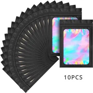 10pcs Mylar Bags, Holographic Smell Proof Packaging Bag for Small Items Storage, Resealable Zipper Sealable Pouch, Sample Jewelry Storage Packable Bag Art Supplies, Zipper Pouches