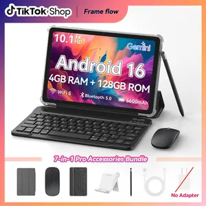 2026 10.1" Android 16 Tablet for Kids Adults with Keyboard, Stylus, Mouse,Stan & Case – 4GB base,16GB expand, 128GB ROM, WIFI,BT5.0, 1280x800 IPS, 8MP+2MP Camera, Face Unlock, Split Screen, 6600mAh Battery,(Grey)Spring Glow Up