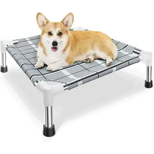 Elevated Raised Outdoor Dog Bed - Cooling Lifted Outside Dogs Cot Bed with Non-Slip Feet Dog Hammock Bed with Stainless Steel Frame Portable Puppy Pet Bed