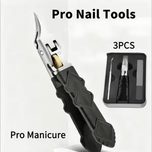 Black Anti-Slip Grip Gear Lock Nail Clipper Set with Ultra-Sharp Tips for Precise Access to Nail Grooves Professional-Grade Manicure Tool for Men Seniors Curved Sharp Blades Non-Slip Ergonomic Handle Durable Safe Construction