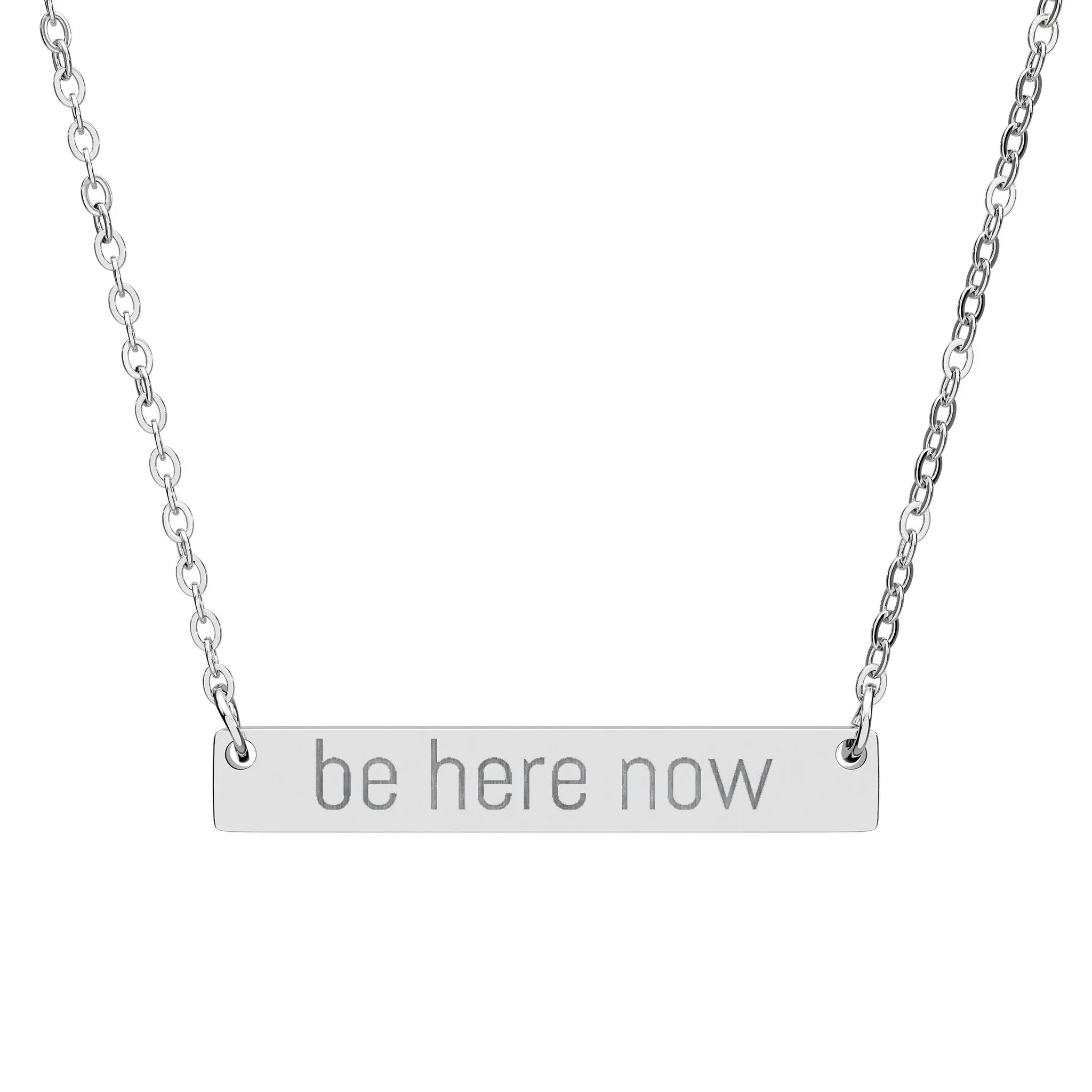 be here now Horizontal Bar Necklace | Engraved Bar Necklace, Minimal Jewelry