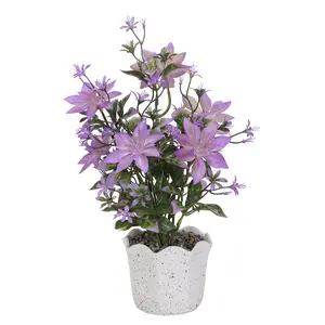 Artificial Potted Flowers – Realistic Faux Flower Plant with Decorative Cement Pot, Indoor Home Office Table Decor