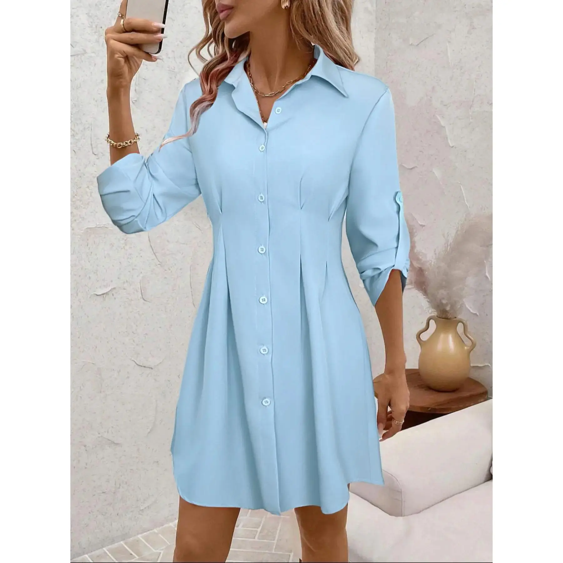 Exquisite Women's Floral Print Shirt Dress, Casual Long Sleeve Collared for Summer, Ladies Clothes Daily Wear, Casual Everyday Street Trendy Chic Premium Quality Look Style Versatile All-Season Durable Wear Elegant