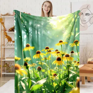 Sunlit Forest Black-Eyed Susan Floral Blanket, 1 Count All Season Soft Flannel Throw, Flower Lover Gift Blanket for Nature Enthusiasts