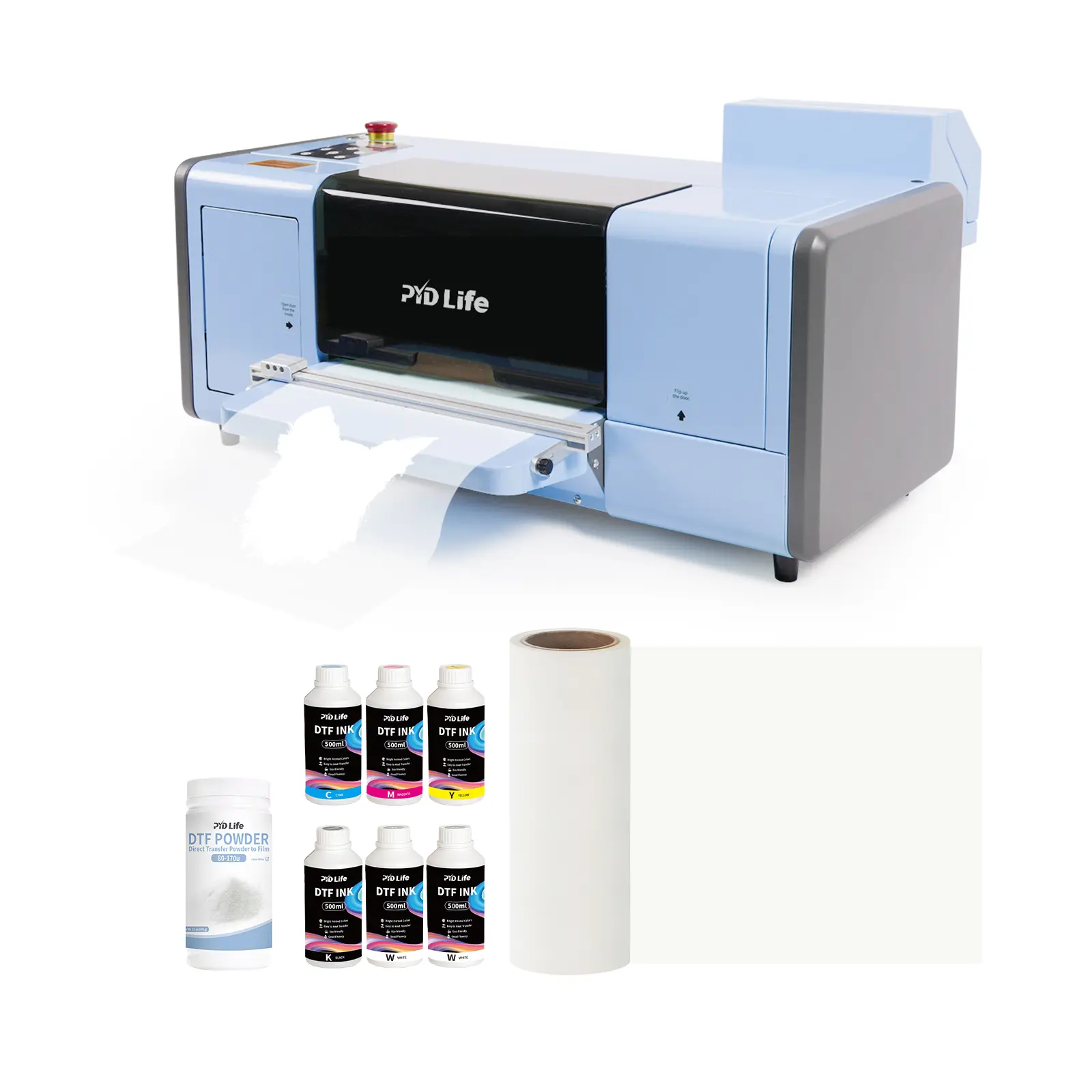 DTF Starter Kit Bundle with DTF Printer A3 Transfer Printing Machine,One Roll 11.8" x 328ft DTF Film,500 ml x 6 DTF Ink,600g DTF Powder