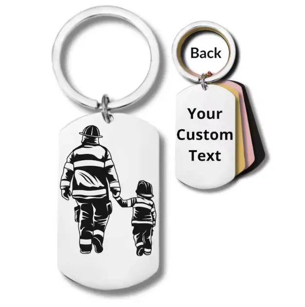 Personalized Firefighter Dad Keychain Custom Engraved, Fathers Day Gift, Firefighter Dad Gift, First Responder Dad Stainless Steel