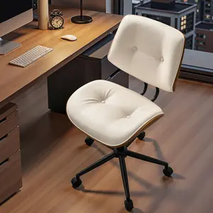 CAODOC Small Office Desk Chair - Armless PU Leather with Comfy Lumbar Support, Height Adjustable Rolling Swivel Task for No Arms, for Adult, Student, Bedroom, Home, Vanity