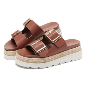 Women's Buckle Strap Sandals Open Toe Flatform Sandals with Adjustable Dual-Strap Summer Espadrille Platform Comfortable Non-Slip Outsole