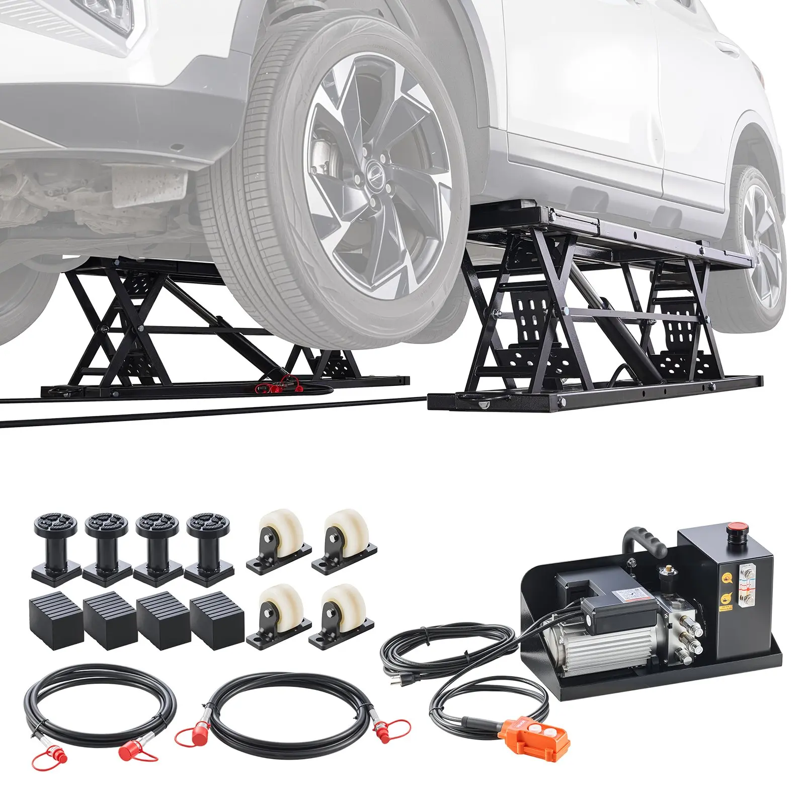 【DealsForYouDays】VEVOR Portable Car Lift, 9000 lbs Capacity, Heavy Duty Steel Truck Lift with 28 Max Height, 120V Power Unit, Wheels, 4 Rubber Pads 4 Lifting Columns for Cars, SUVs, Trucks, Home Garage or Shop Use