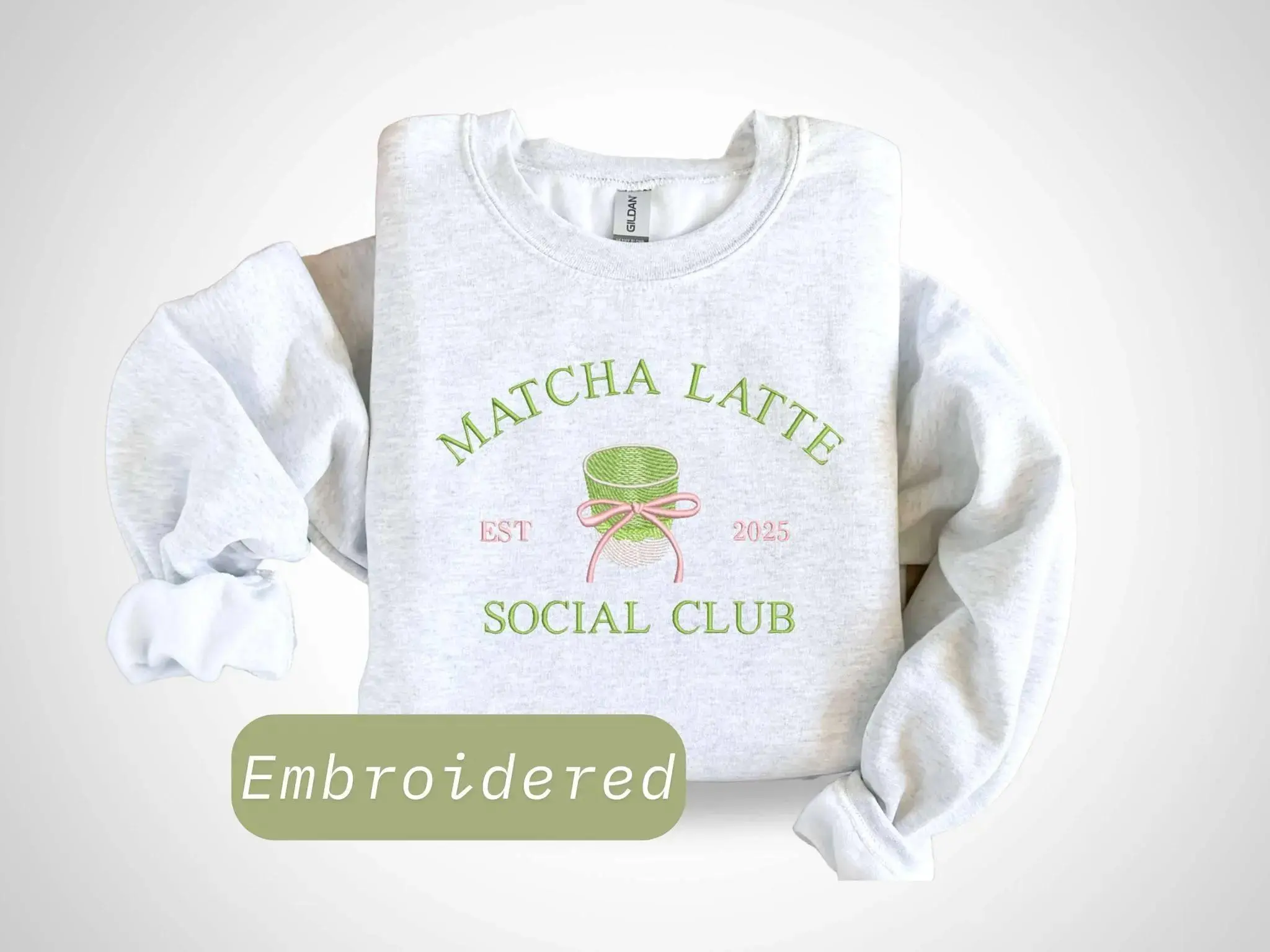 Embroidered Matcha Latte Sweatshirt, Cozy Crewneck Sweatshirt, Hoodie, Unique Matcha Gift, Matcha Lover, Coffee Person