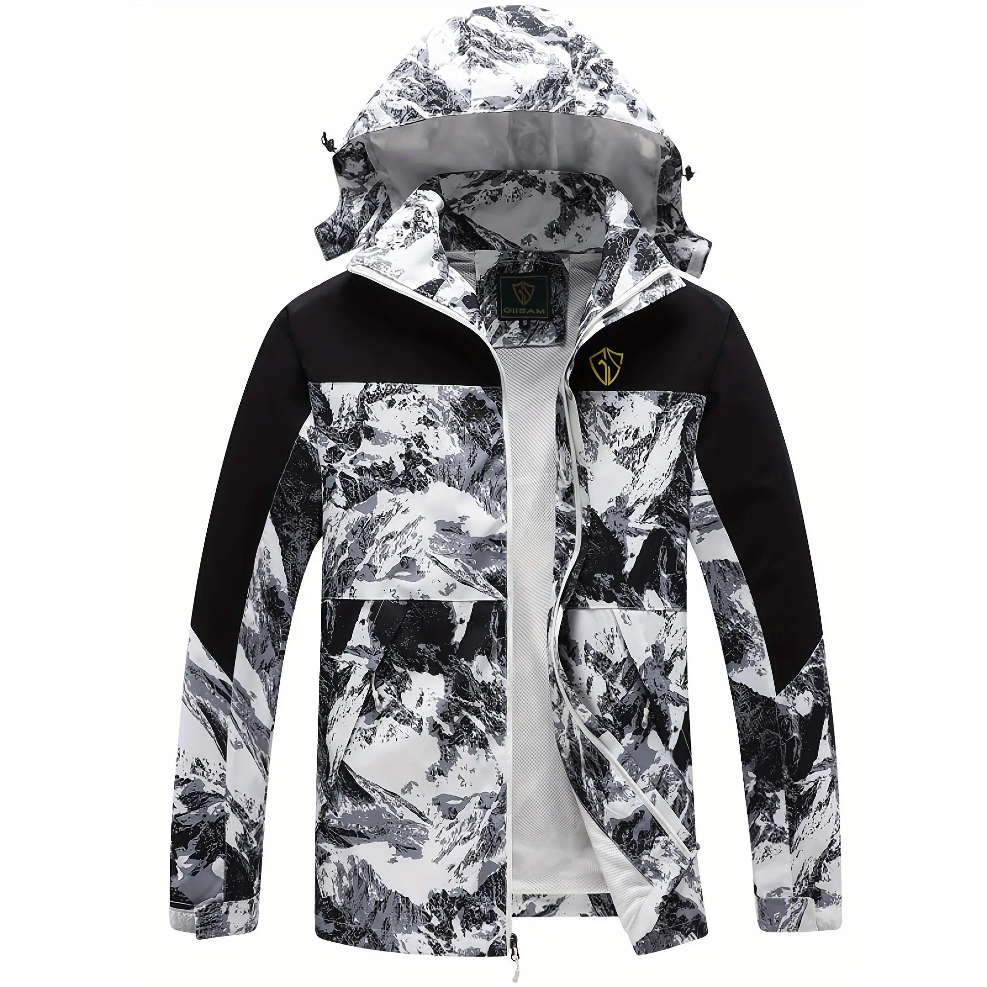 Men's Lightweight Waterproof Hooded Rain Jacket - Breathable Windbreaker with Adjustable Cuffs, Camouflage Pattern, and Zipper Pockets for Outdoor Adventures