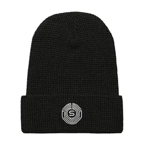 Waffle beanie (WHITE LOGO) Knitted Hat Adjustable Cap