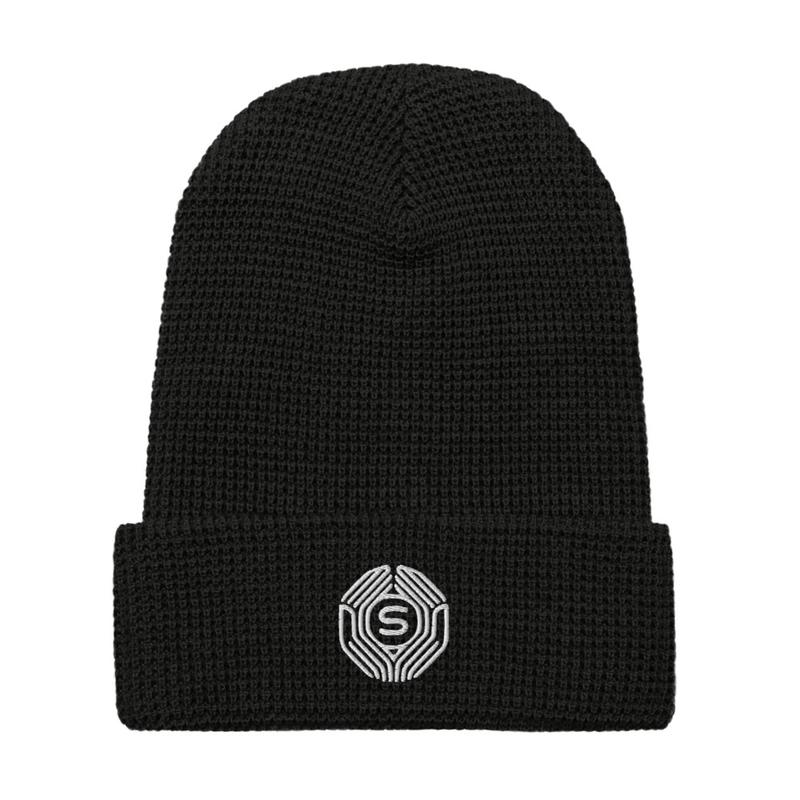 Waffle beanie (WHITE LOGO) Knitted Hat Adjustable Cap