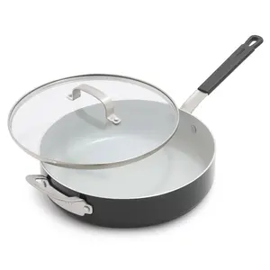 Bobby Flay 4.5qt Ceramic Nonstick Aluminum Saute Pan with Lid Graphite Gray: Dishwasher-Safe, Smooth Surface Compatible