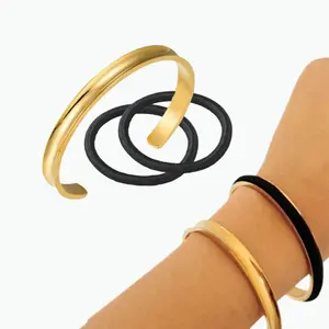 Azzaik Signature Hair Tie Holder Cuff 18K PVD Gold Stainless Steel Adjustable Bangle Waterproof Tarnish-Free Versatile Wear for Any Occasion