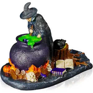 Halloween  Figurine with Cauldron, MIni   Decorations, Miniature  Cauldron Black  Model, Halloween Village Accessories for  Decor