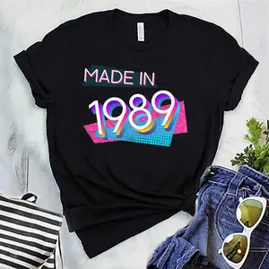 GILDAN Vintage 1989 Crewneck T-shirt for Men - Soft Cotton Screen Print Short Sleeve Casual Top - Fabric Menswear