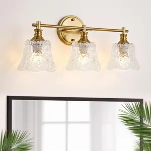 Bathroom Light Fixtures, 3-Light Vanity Lights Over Mirror with Personalized Glass Shade, Wall Decor Lamp for Bedroom Hallway Living Room, Gold