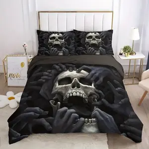 3-Piece 3D Skull Print Duvet Cover Set (1 Duvet Cover + 1-2 Pillowcases), Soft Comfortable Anime Bedding Set Decorative Duvet Cover for Bedroom and Guest Room