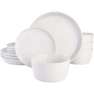 Coupe Stoneware Dinnerware Set, Service for 4 (12pcs), White w/Speckle