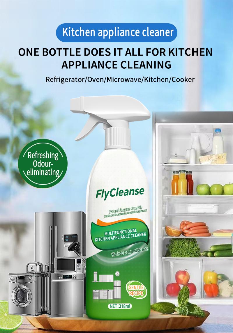 FlyCleanse Natural Enzyme Formula - Kitchen Grease Cleaner - Fast-Acting Grease-Removing Spray for Kitchen Stoves and Range Hoods - 318 ml per bottle