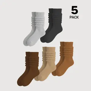 5 Pack Scrunchy Slouchy Socks Bundle - Tan/Mocha/Brown/Heather Grey/Dark Grey