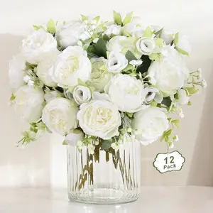 2 Packs Peonies Artificial Flowers, White Artificial Peonies, Silk Peonies Flowers Fake Peonies Artificial Flowers Peonies Bouquet for Centerpiece Table Wedding Party Home Decor