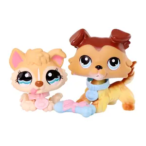2 lot Mini Pet Toys Collie #58 Paw Down Puppy Husky #1013,Cartoon Animal Figurines Easter Gift for Kids