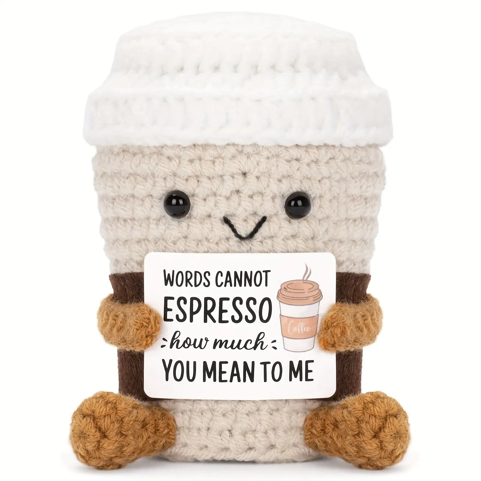 Cute Crochet Tea Cup Doll Gift, Soft Cuddly Gift, Stuffed Animal Gift, Inspirational Quote Plush Toy, Soft Adorable Stuffed Doll, Perfect for Christmas, Birthday and Teacher Appreciation Day, Fun Teatime Decor, Amigurumi Gift, Soft Huggable