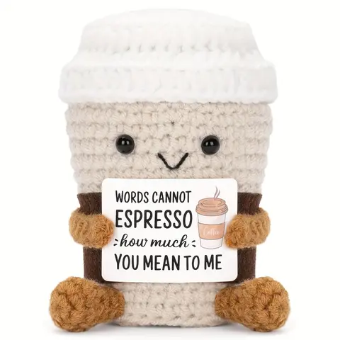 Cute Crochet Tea Cup Doll Gift, Soft Cuddly Gift, Stuffed Animal Gift, Inspirational Quote Plush Toy, Soft Adorable Stuffed Doll, Perfect for Christmas, Birthday and Teacher Appreciation Day, Fun Teatime Decor, Amigurumi Gift, Soft Huggable