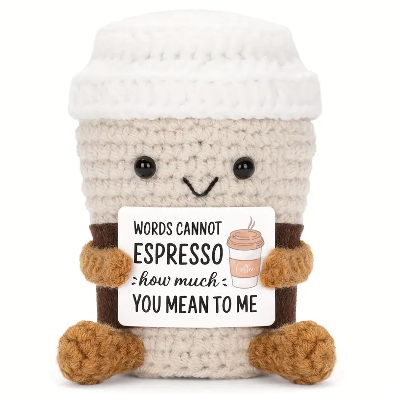 Cute Crochet Tea Cup Doll Gift, Soft Cuddly Gift, Stuffed Animal Gift, Inspirational Quote Plush Toy, Soft Adorable Stuffed Doll, Perfect for Christmas, Birthday and Teacher Appreciation Day, Fun Teatime Decor, Amigurumi Gift, Soft Huggable