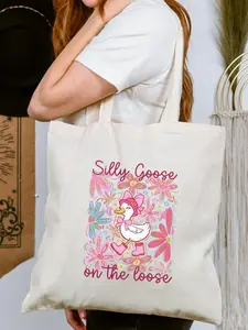 Silly Goose on the Loose Floral Cotton Canvas Tote Bag